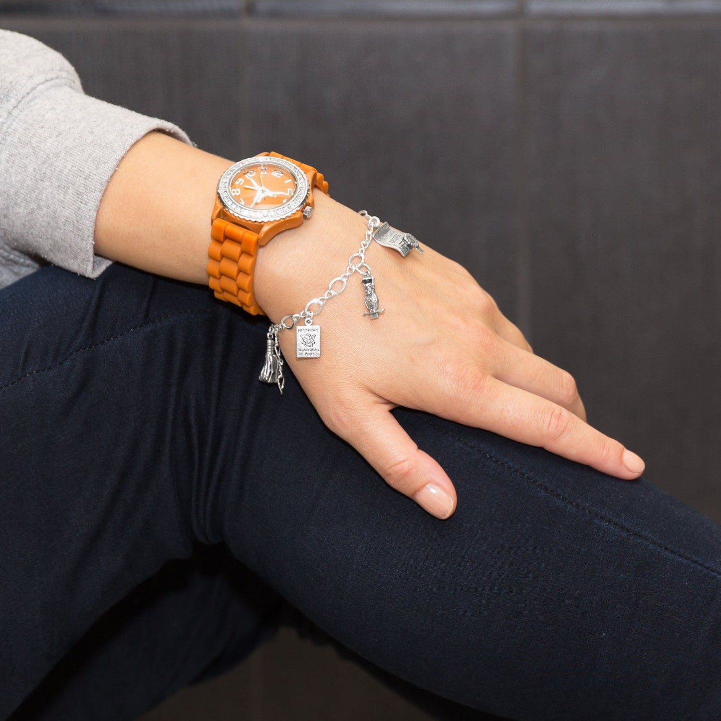 Sterling Silver Oxidized Graduation Tassel Bracelet Charm