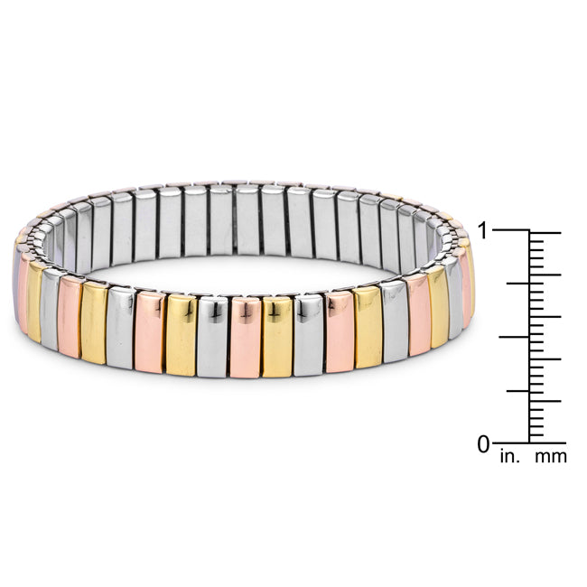 Precious Stars Tri-tone Stainless Steel Unisex Stretch Bracelet