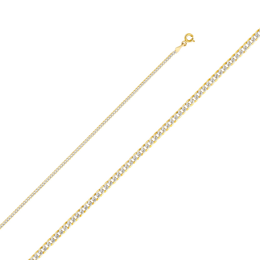 14k Two-tone Gold 2.2mm White Pave Cuban Chain Necklace