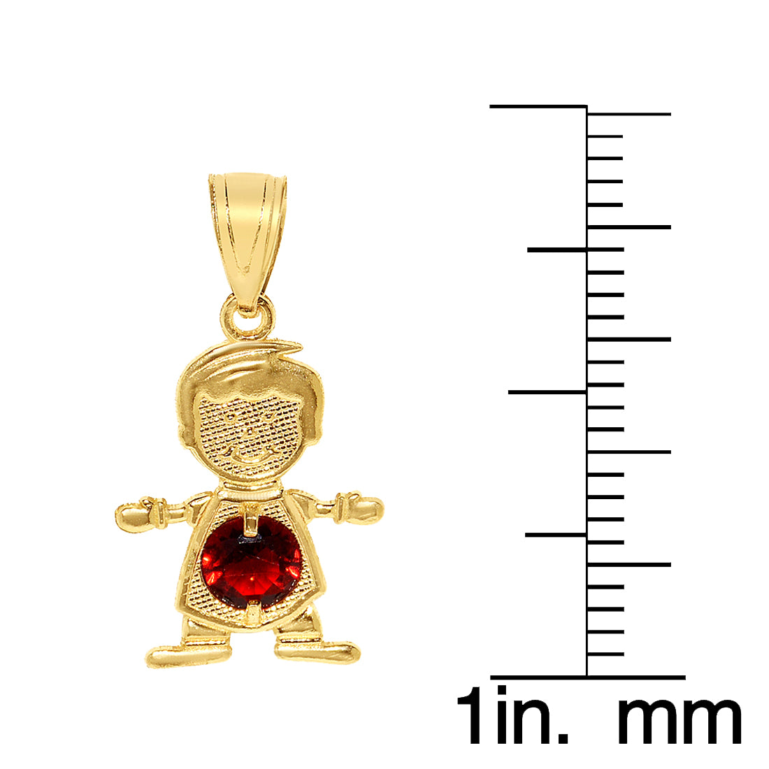 14k Yellow Gold Round-cut Cubic Zirconia July Birthstone Boy/Son Pendant with Square Wheat Chain
