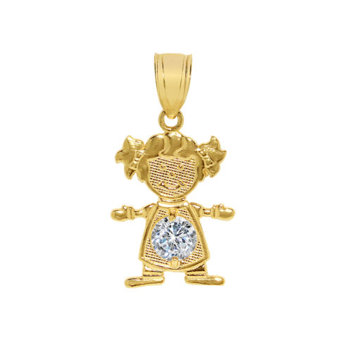 14k Yellow Gold Round-cut Cubic Zirconia Birthstone Girl/Daughter Pendant