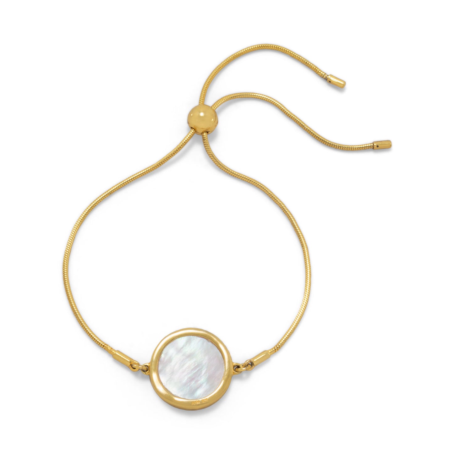 14k Goldplated Silver Cubic Zirconia and Mother of Pearl Bolo Bracelet