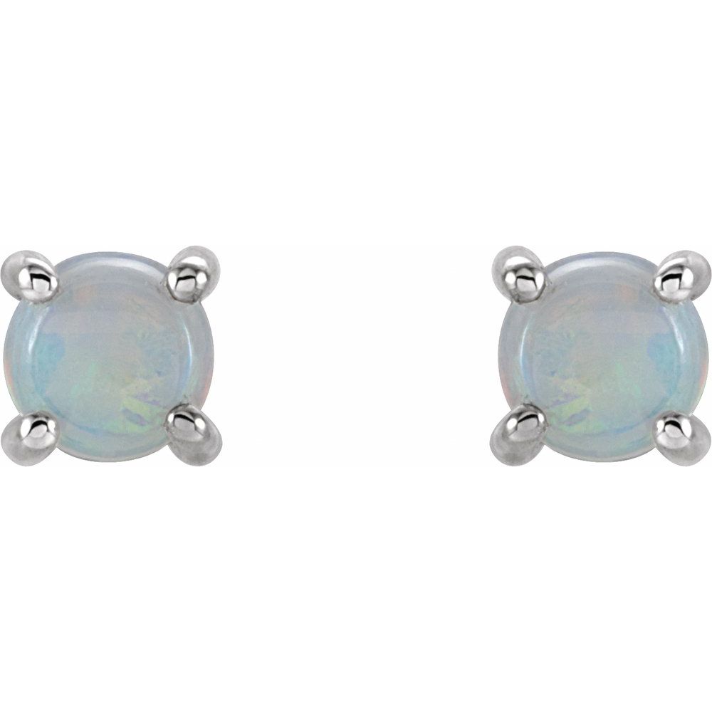 14k White Gold 5 mm Natural White Opal Earrings