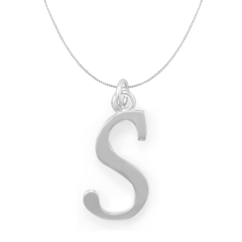 Precious Stars Jewelry Sterling Silver Initial Letter S Pendant with 0.70-mm Thin Box Chain