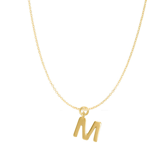 14K Goldplated Sterling Silver Polished "M" Charm With Goldfilled 1.5mm Cable Chain