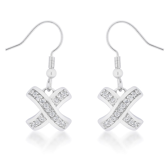 Precious Stars Silvertone Clear Cubic Zirconia 'X' Dangling Hook Earrings
