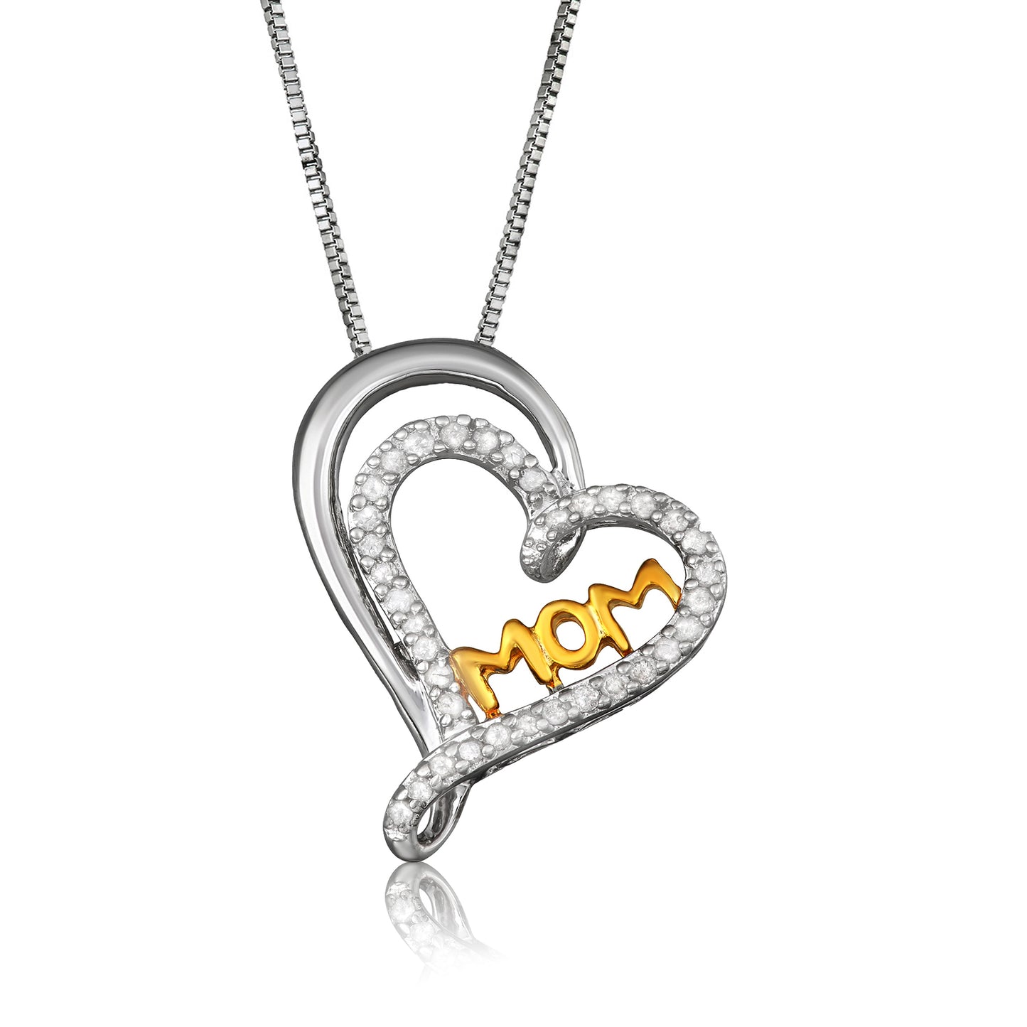 Sterling Silver 0.18 ct TDW White Diamond 'MOM' Heart Necklace