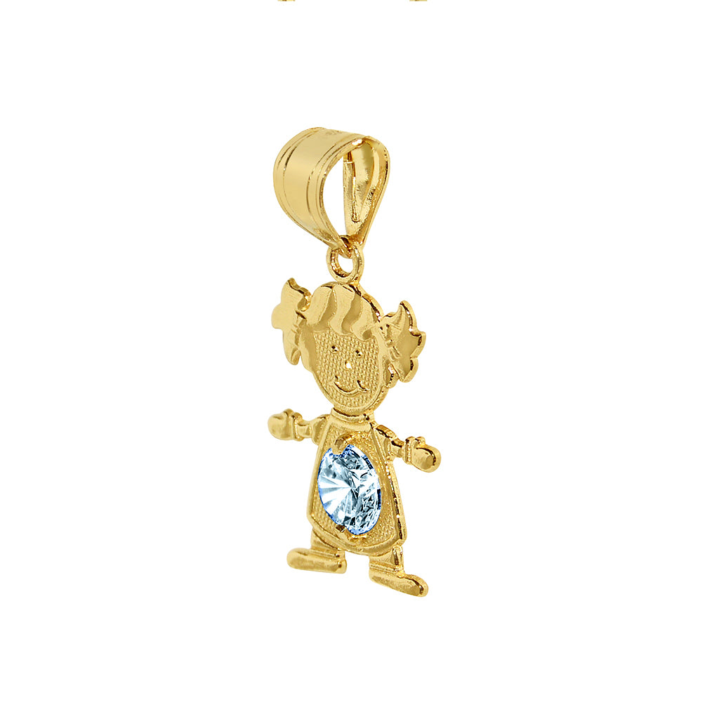 14k Yellow Gold Round-cut Cubic Zirconia December Birthstone Girl/Daughter Pendant with Square Wheat Chain