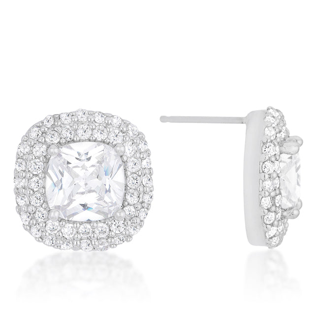 Precious Stars Silvertone Cubic Zirconia Double Halo Stud Earrings