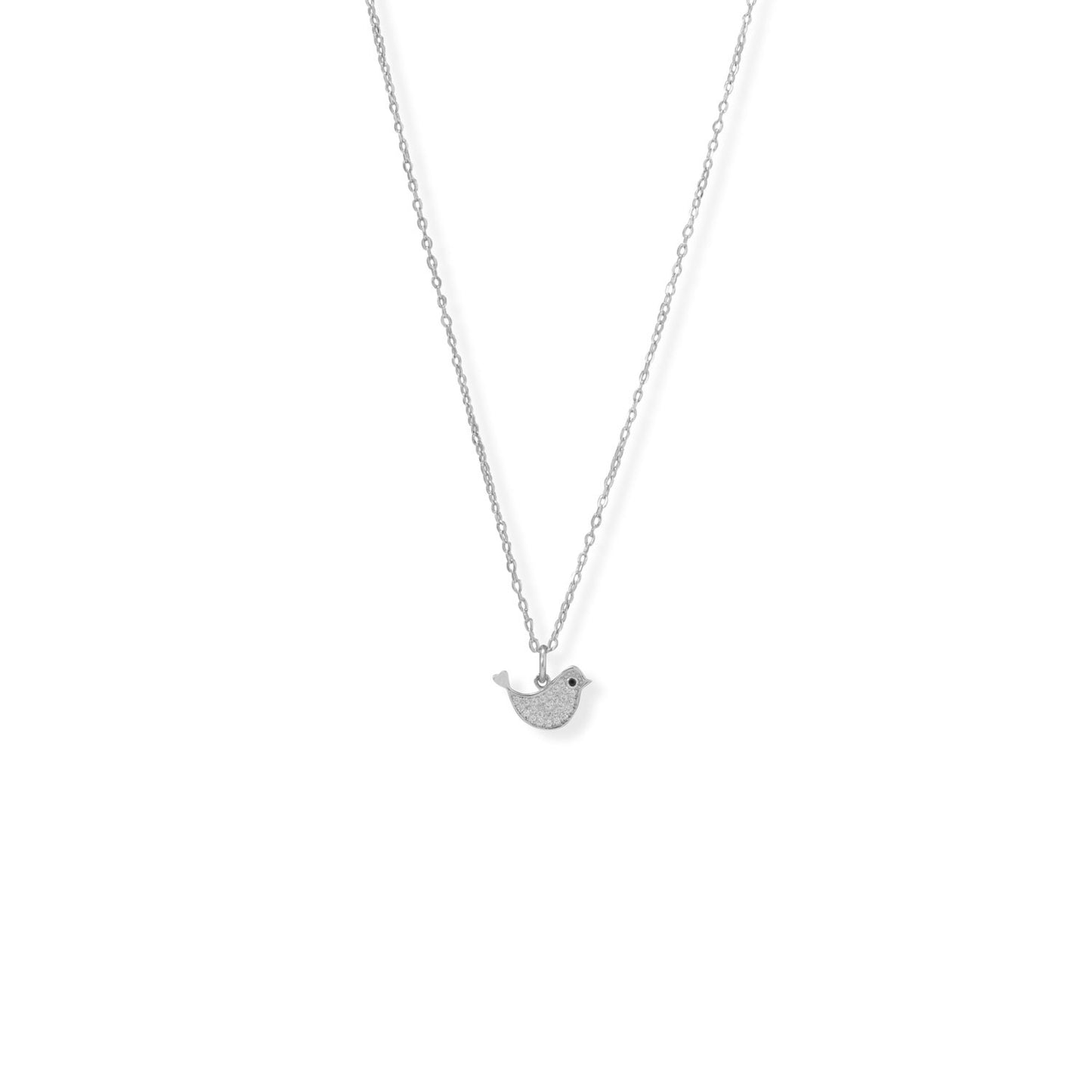 Rhodium Plated Sterling Silver Cubic Zirconia Bird Necklace