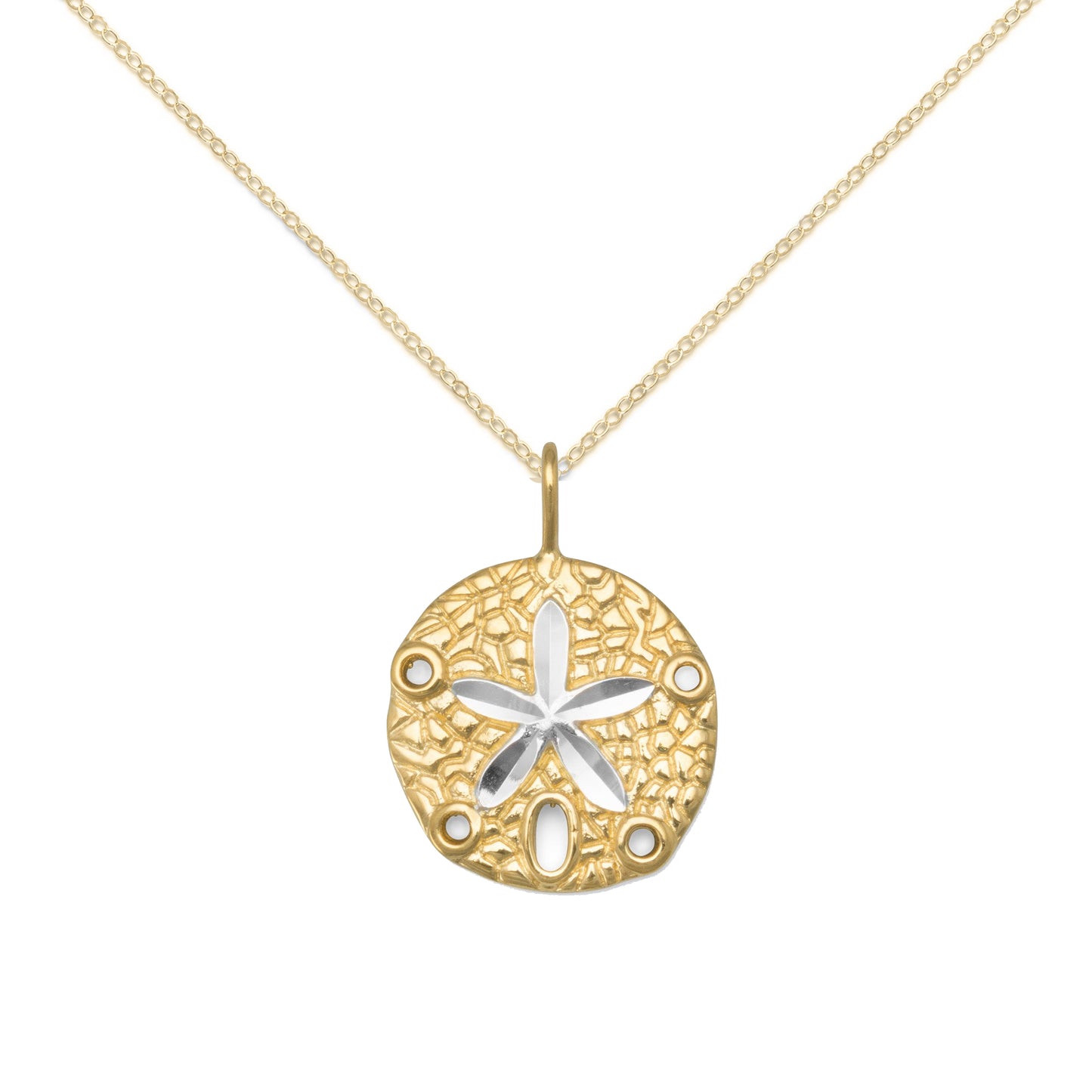 14k Yellow Goldplated Silver Sand Dollar Pendant with 1.5mm Cable Chain