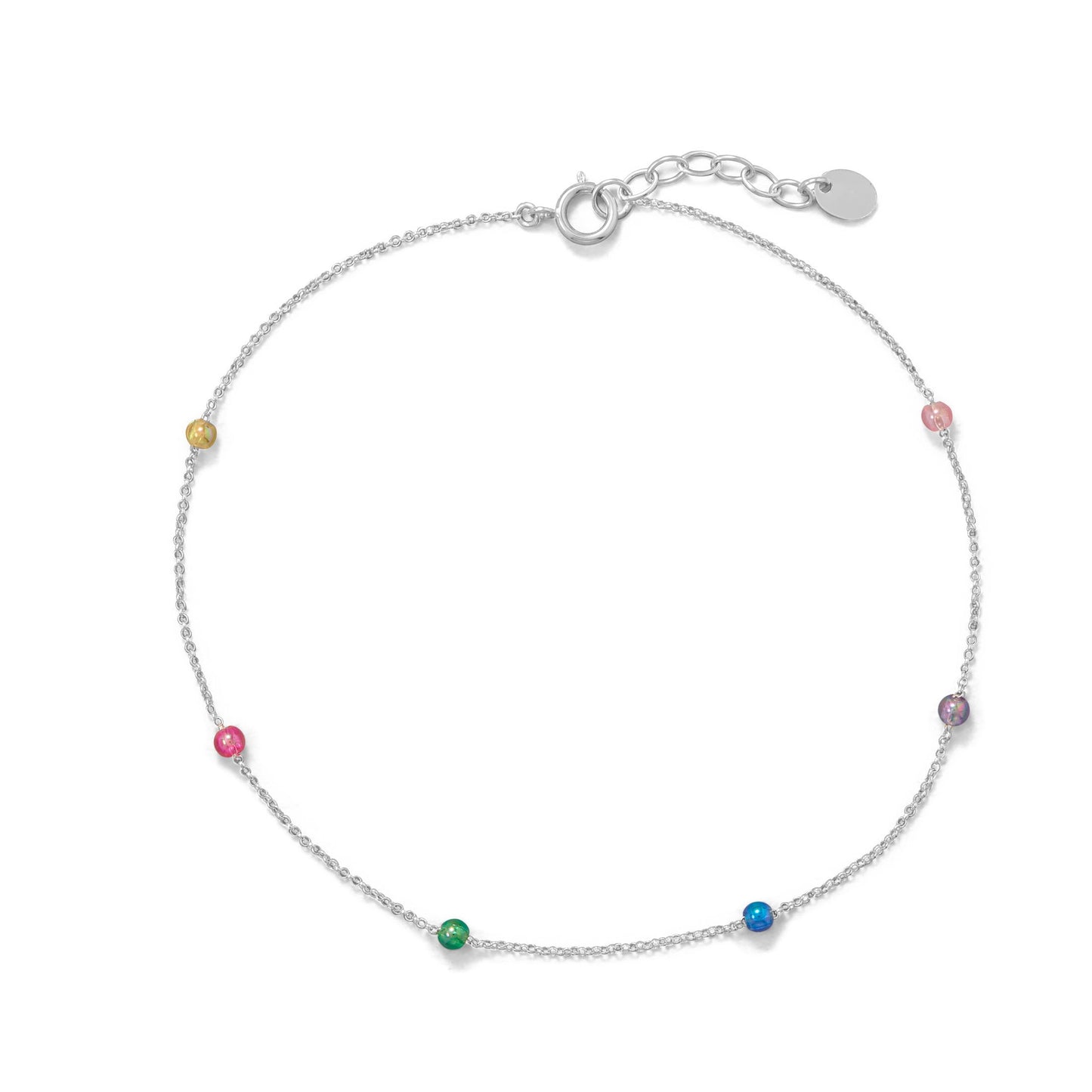 Sterling Silver Multicolor Beaded Anklet