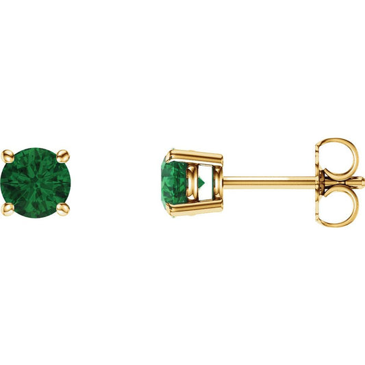14k Yellow Gold 5 mm Lab-Grown Emerald Stud Earrings
