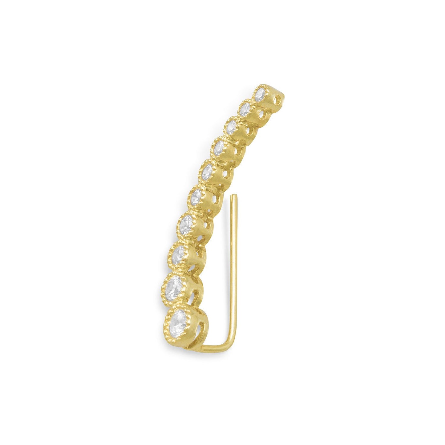 14k Yellow Goldplated Silver Textured Cubic Zirconia Ear Climbers