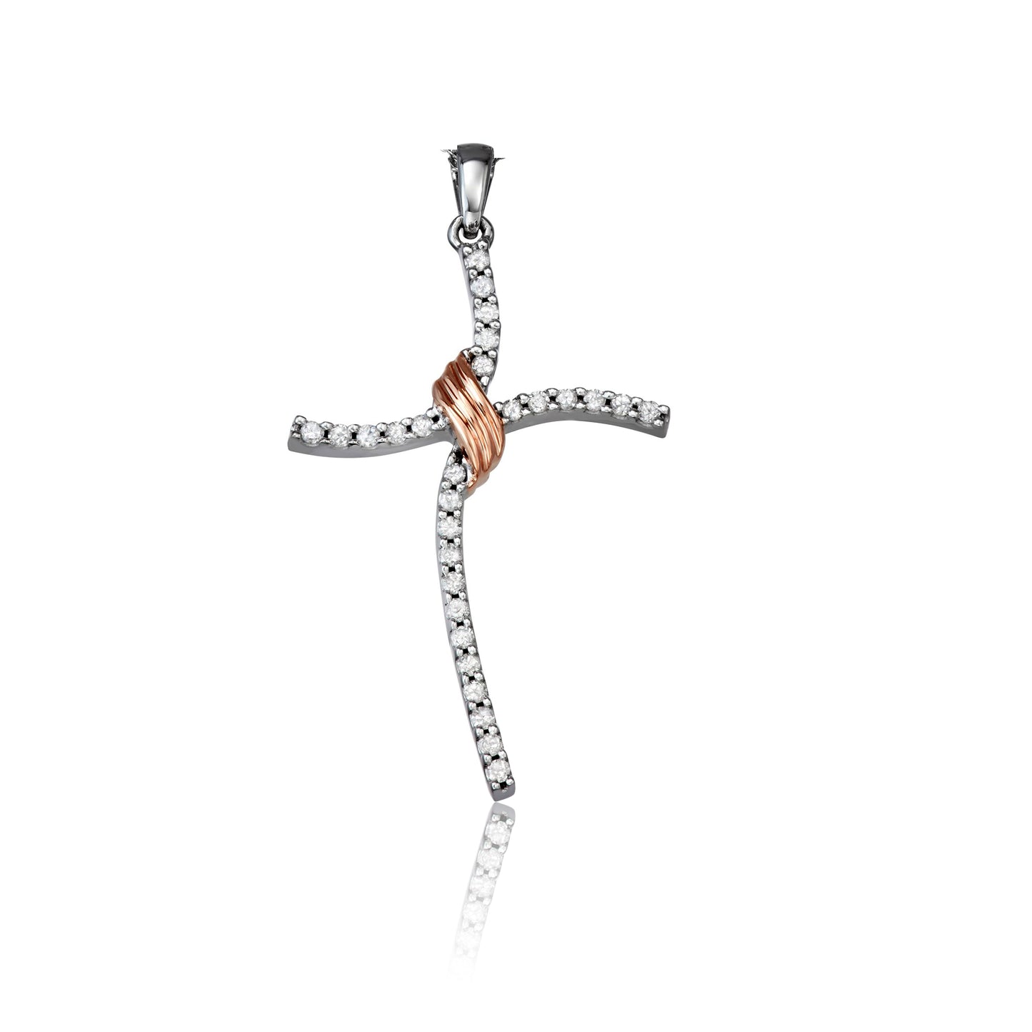 10k White and  Rose Gold 0.22 ct TDW White Diamond Cross Necklace