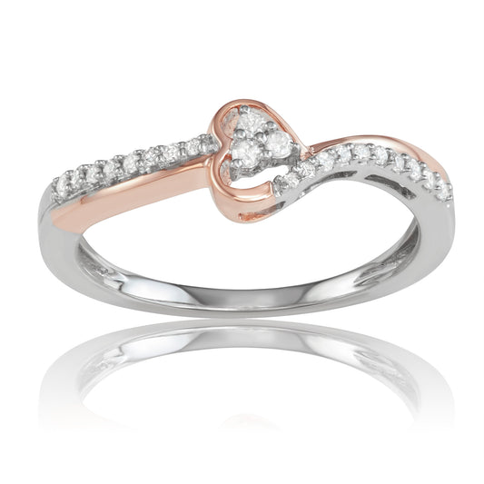 Two-Tone Sterling Silver 0.20ct TDW White Diamond Curved Heart Ring