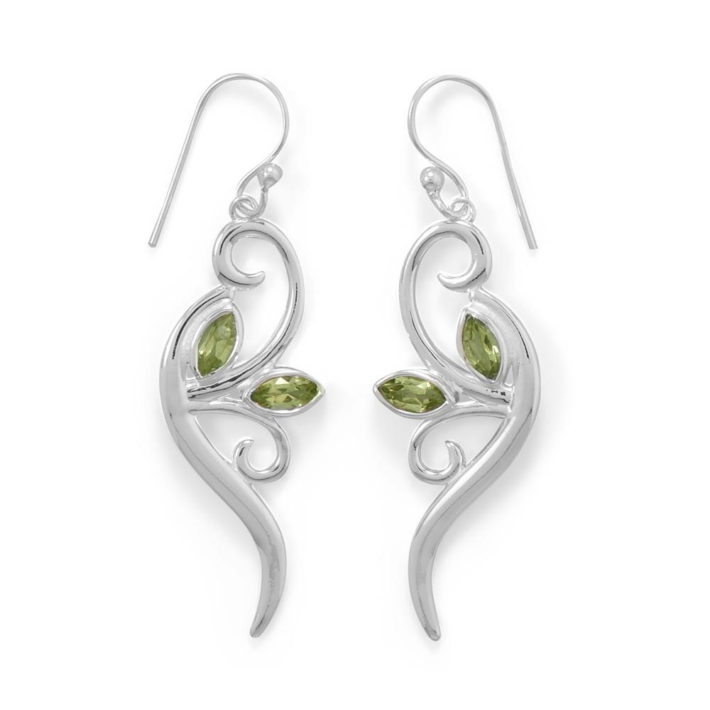Sterling Silver Peridot Leaf and Branch Earrings