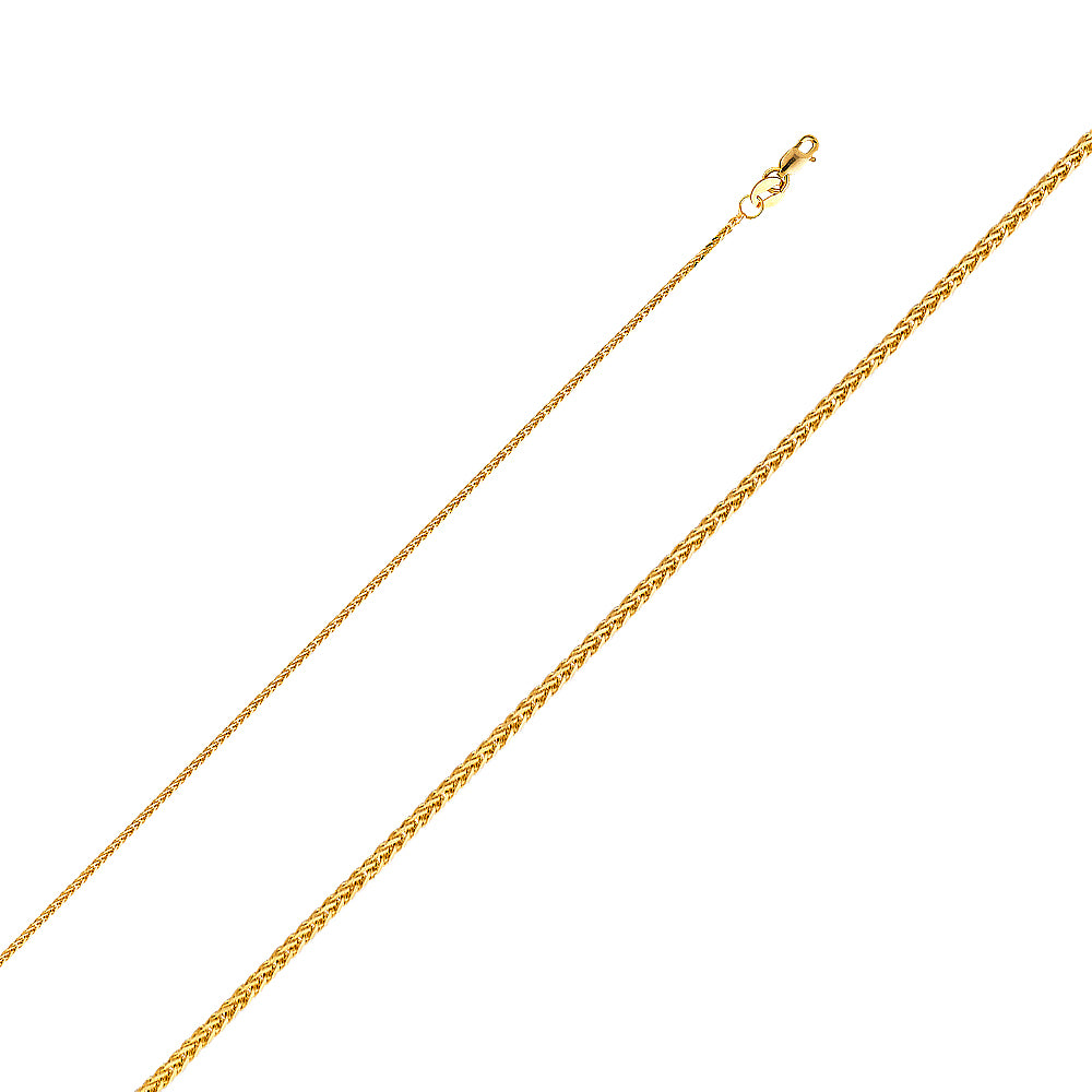 14k Yellow Gold 1mm Diamond-cut Wheat Pendant Chain Necklace