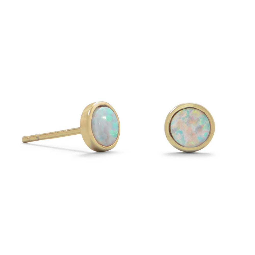 14k Yellow Goldplated Silver Synthetic White Opal Stud Earrings