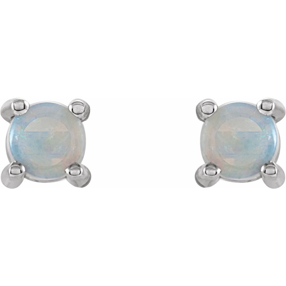 14k White Gold 4 mm Natural White Opal Earrings