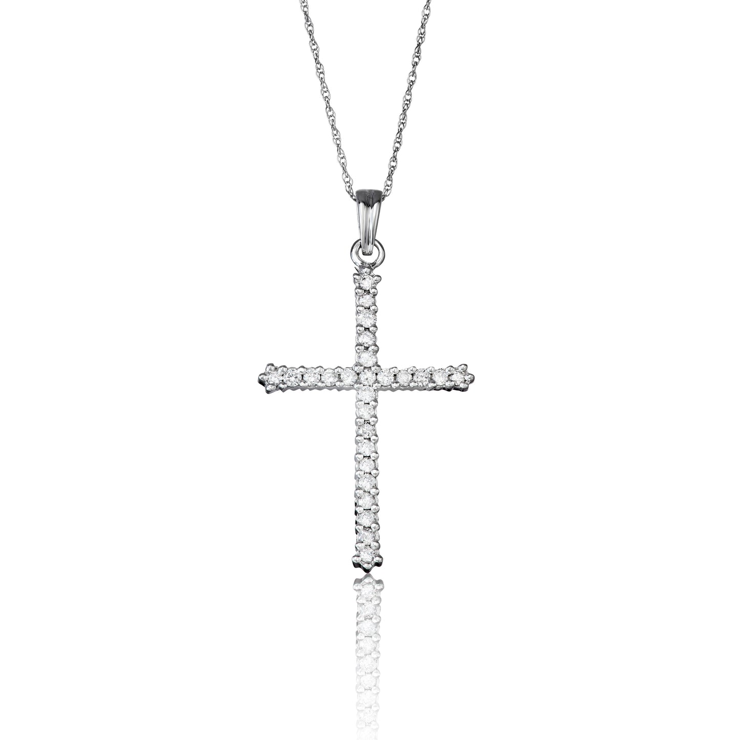 10k White Gold 0.50 ct TDW White Diamond Cross Necklace