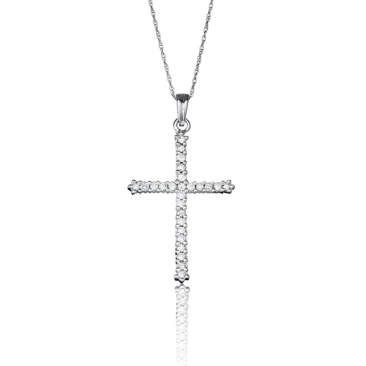 10k White Gold 0.50 ct TDW White Diamond Cross Necklace