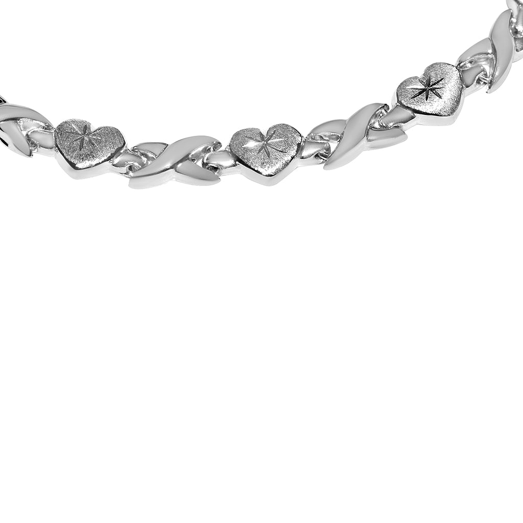 14k White Gold Stamped Heart 7.25 inch Bracelet