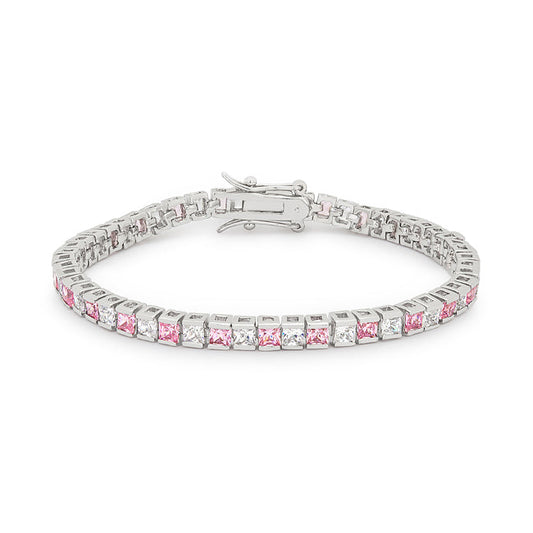 Precious Stars Pink and Clear Cubic Zirconia Ladies Tennis Bracelet