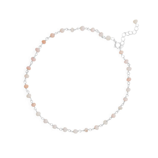 Sterling Silver Beaded Pink Opal Anklet