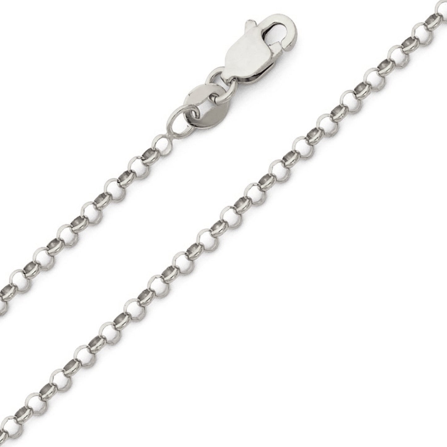 14k White Gold 1.6mm Angled Diamond-cut Rolo Cable Pendant Chain Necklace
