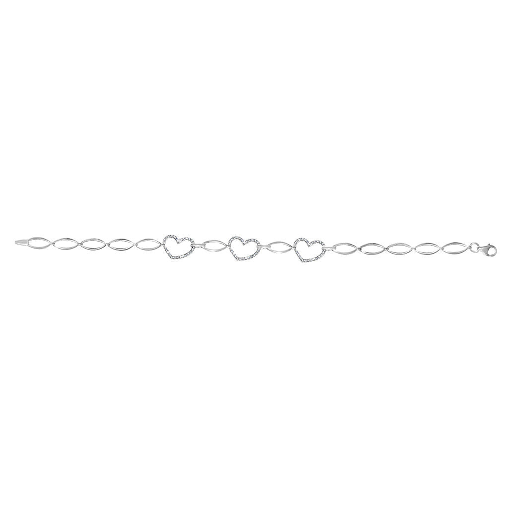 14k White Gold Large Link Cubic Zirconia Heart Bracelet