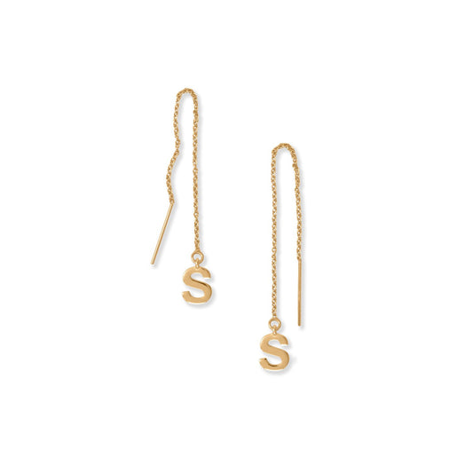 14k Goldplated Silver 'S' Initial Long Threader Earrings