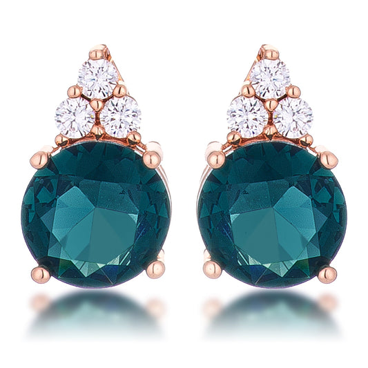 Precious Stars Rose Goldtone Blue-Green Cubic Zirconia Round Cluster Earrings