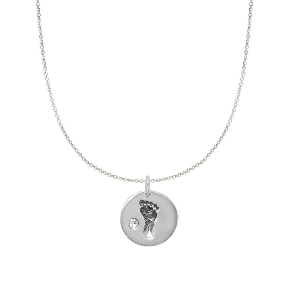 Sterling Silver Clear Crystal Baby Footprint Necklace (16)