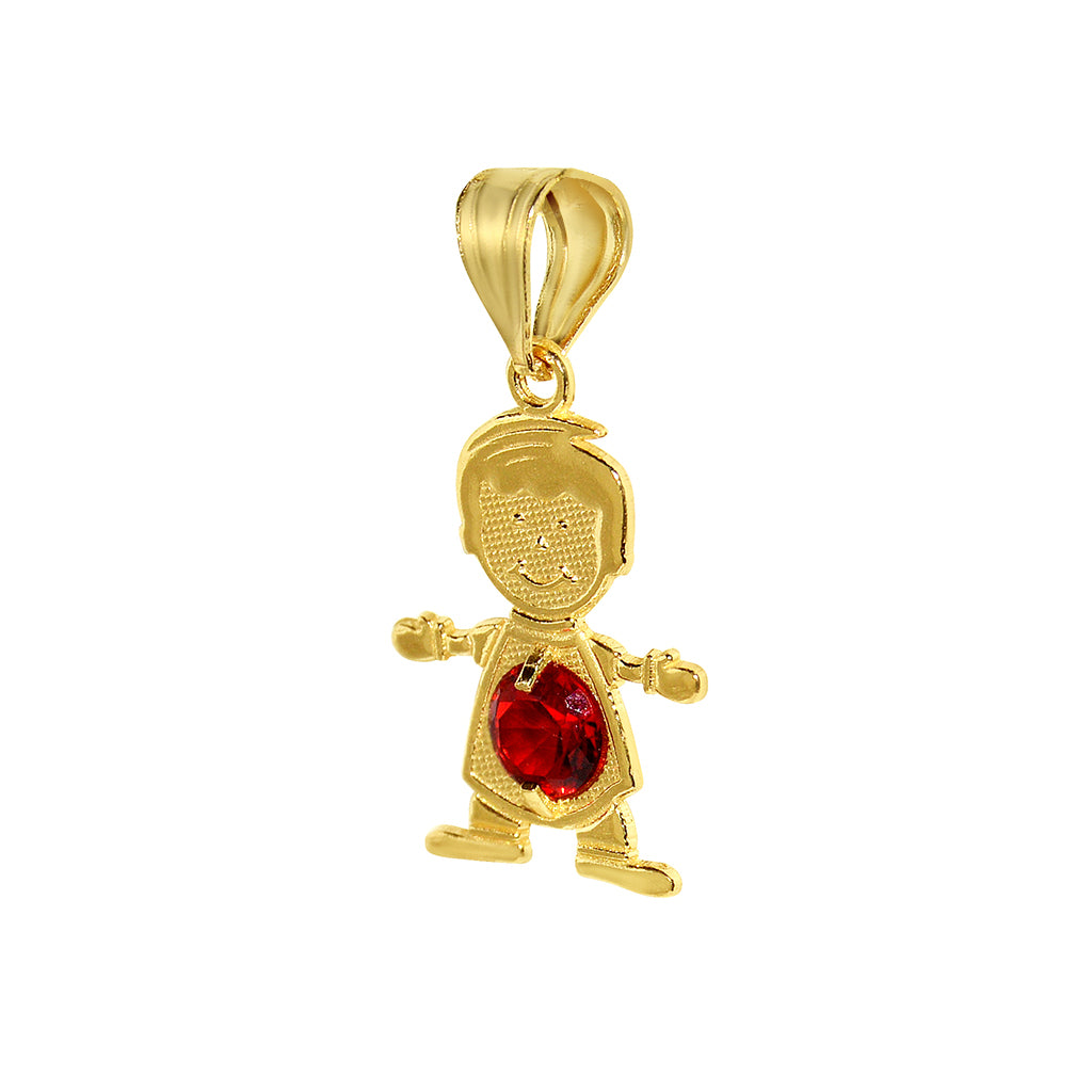 14k Yellow Gold Round-cut Cubic Zirconia January Birthstone Boy/Son Pendant with Square Wheat Chain