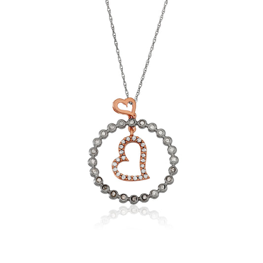 10k Two-Tone Gold 0.32 ct TDW White Diamond Round Heart Necklace