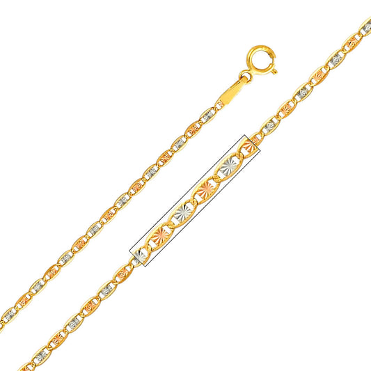 14k Tri-tone Gold 1.5mm Diamond-cut Valentino Chain Necklace