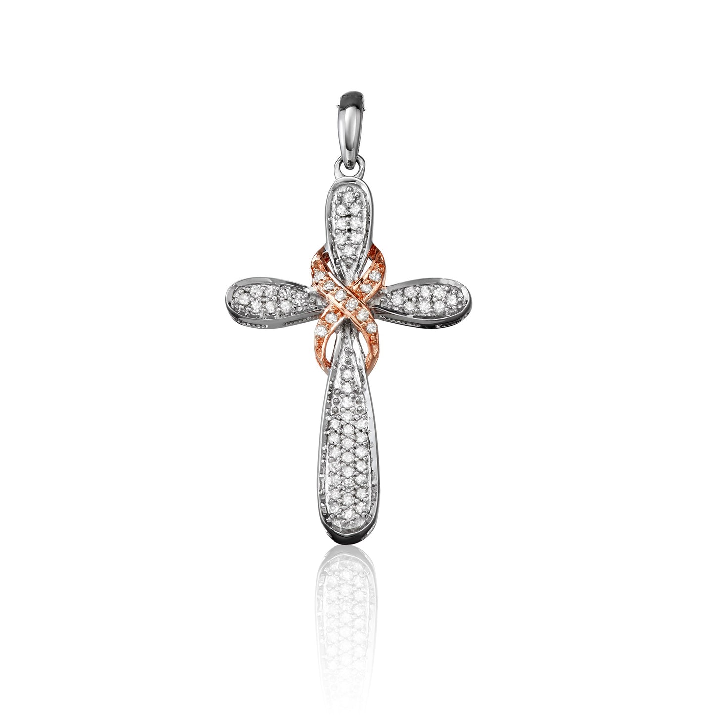 Rose Gold-Plated Sterling Silver 0.24 ct TDW White Diamond Fancy Cross Necklace