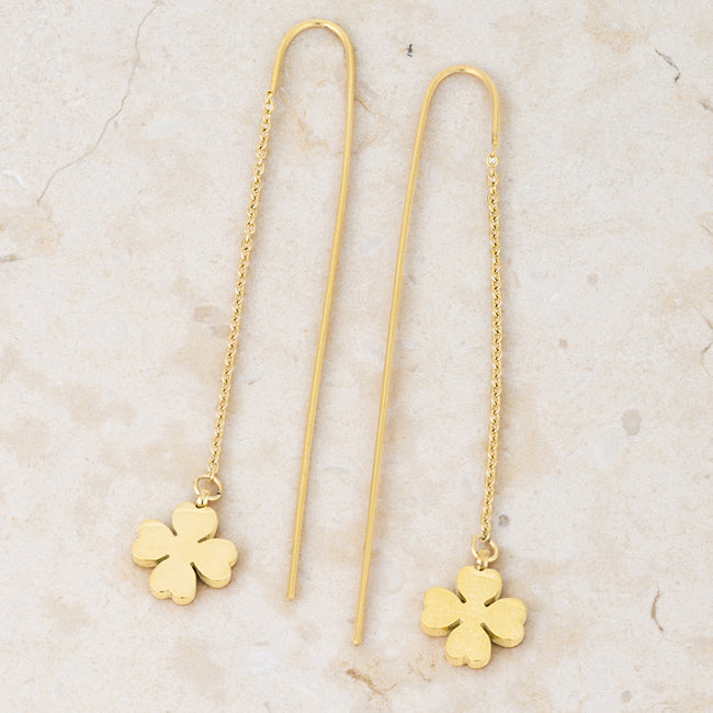 Precious Stars Goldtone Clover 2.5" Threader Earrings