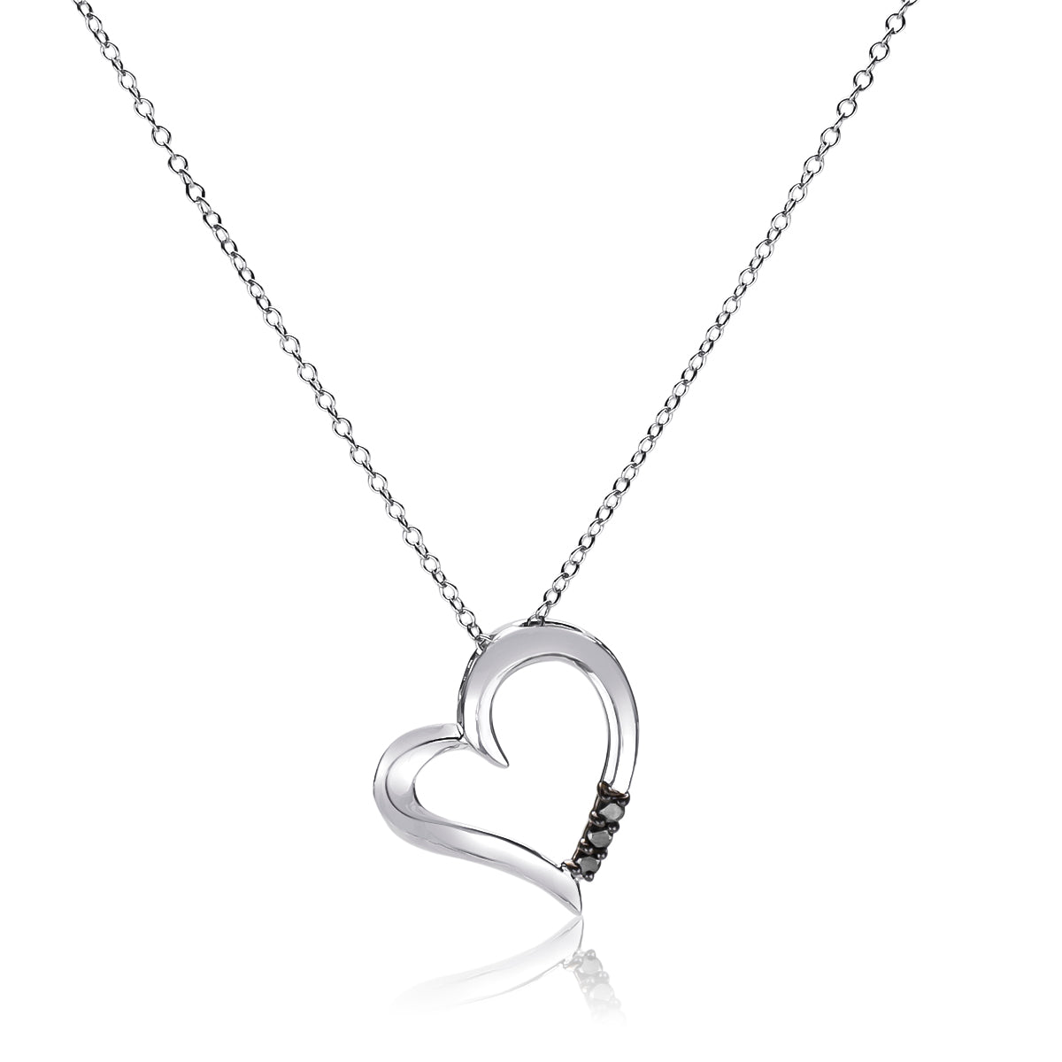 Sterling Silver 0.10 ct TDW Black and White Diamond Heart Necklace