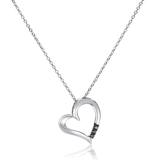 Sterling Silver 0.10 ct TDW Black and White Diamond Heart Necklace