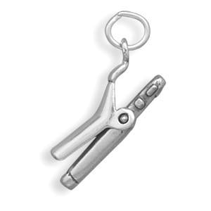Sterling Silver Movable Curling Iron Bracelet Charm