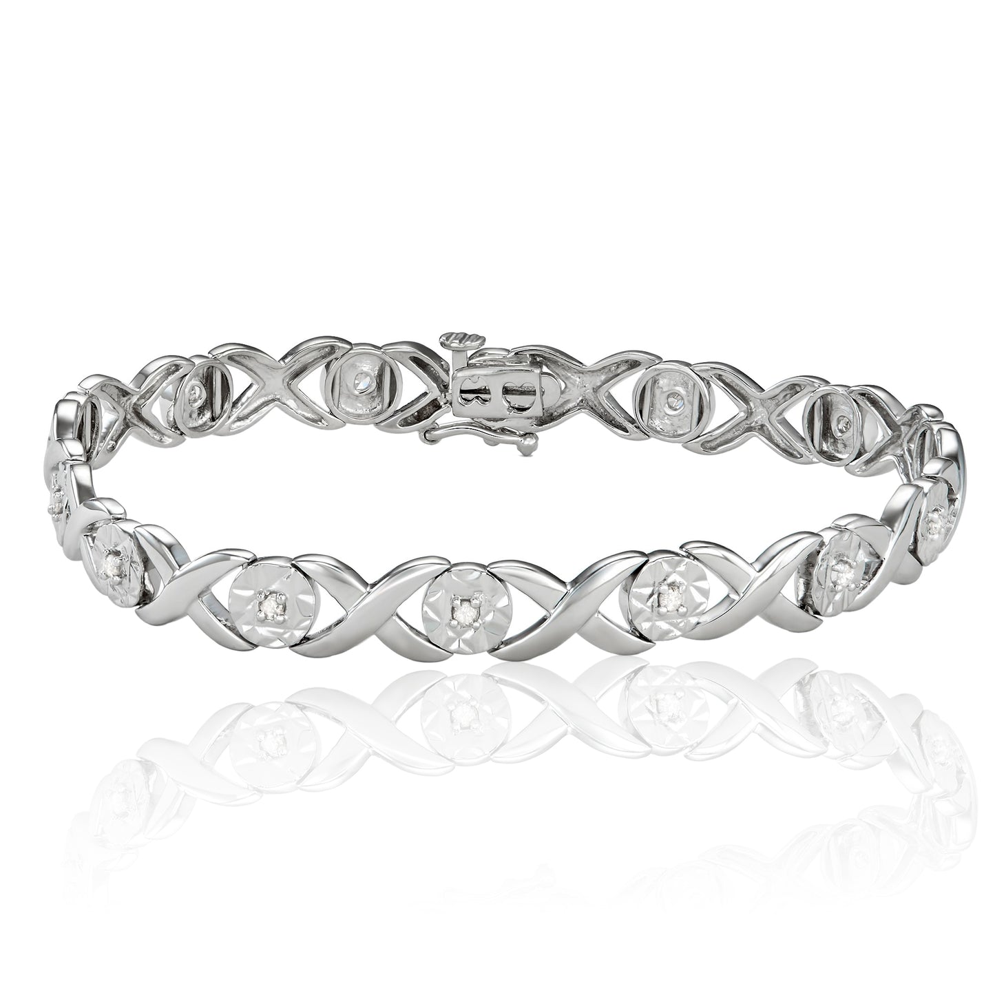 Sterling Silver 0.25ct TDW White Diamond 7 Inch 'XO' Line Link Bracelet