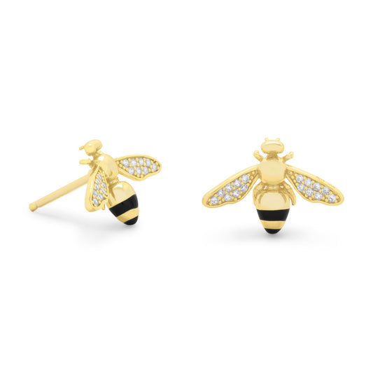 14kt Goldplated Silver Signity CZ Bee Earrings