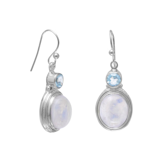 Sterling Silver Blue Topaz and Moonstone Dangling Earrings