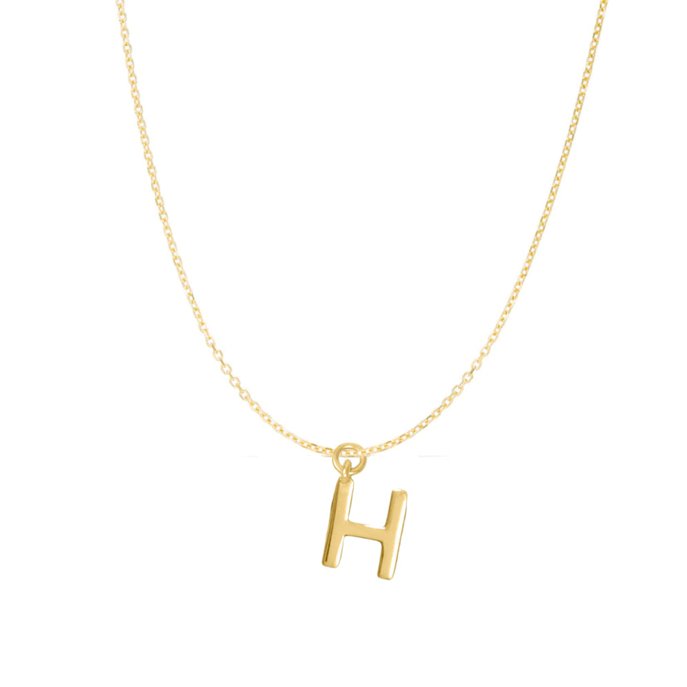 Precious Stars 14K Goldplated Sterling Silver Polished H Charm with Goldfilled 1.5mm Cable Chain (16)