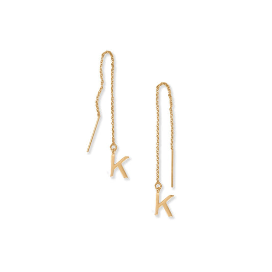 14k Goldplated Silver 'K' Initial Long Threader Earrings