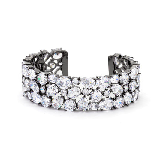 Precious Stars Black Plated Bejeweled Cubic Zirconia Cuff Bracelet