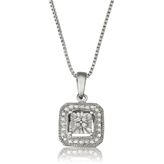 Sterling Silver 0.02 ct TDW White Diamond Fancy Square Necklace