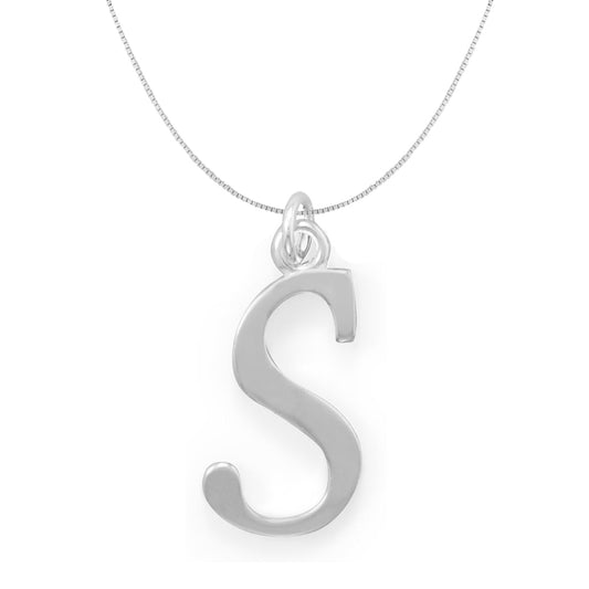 Sterling Silver Initial Letter S Pendant and Thin Box Chain